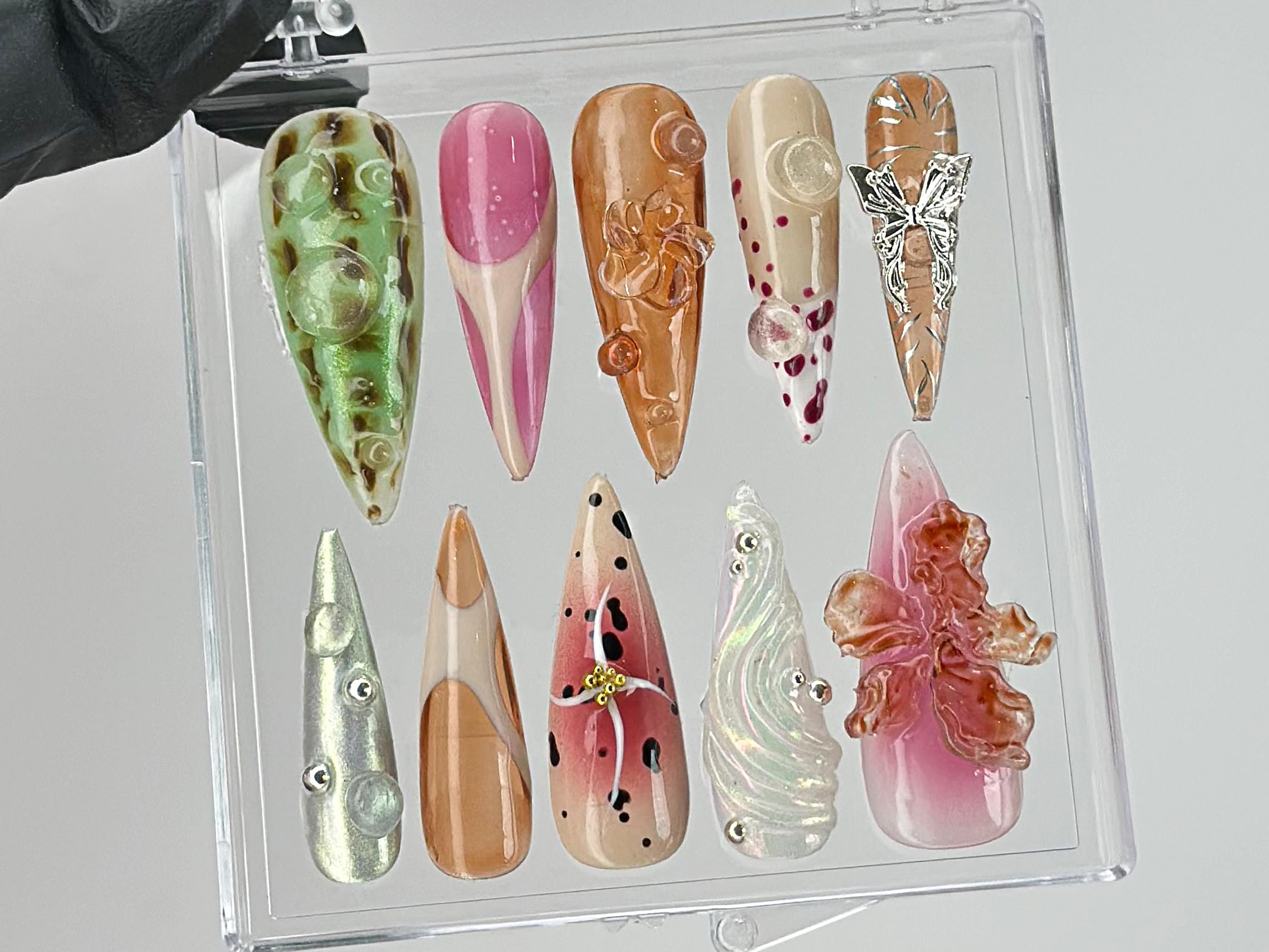 Enchanted Gardens Press On Nails | 3D Floral Press Ons | Spring Theme Custom On Fake | Custom Flower Fairycore Nails | Nail Art | HD457TL