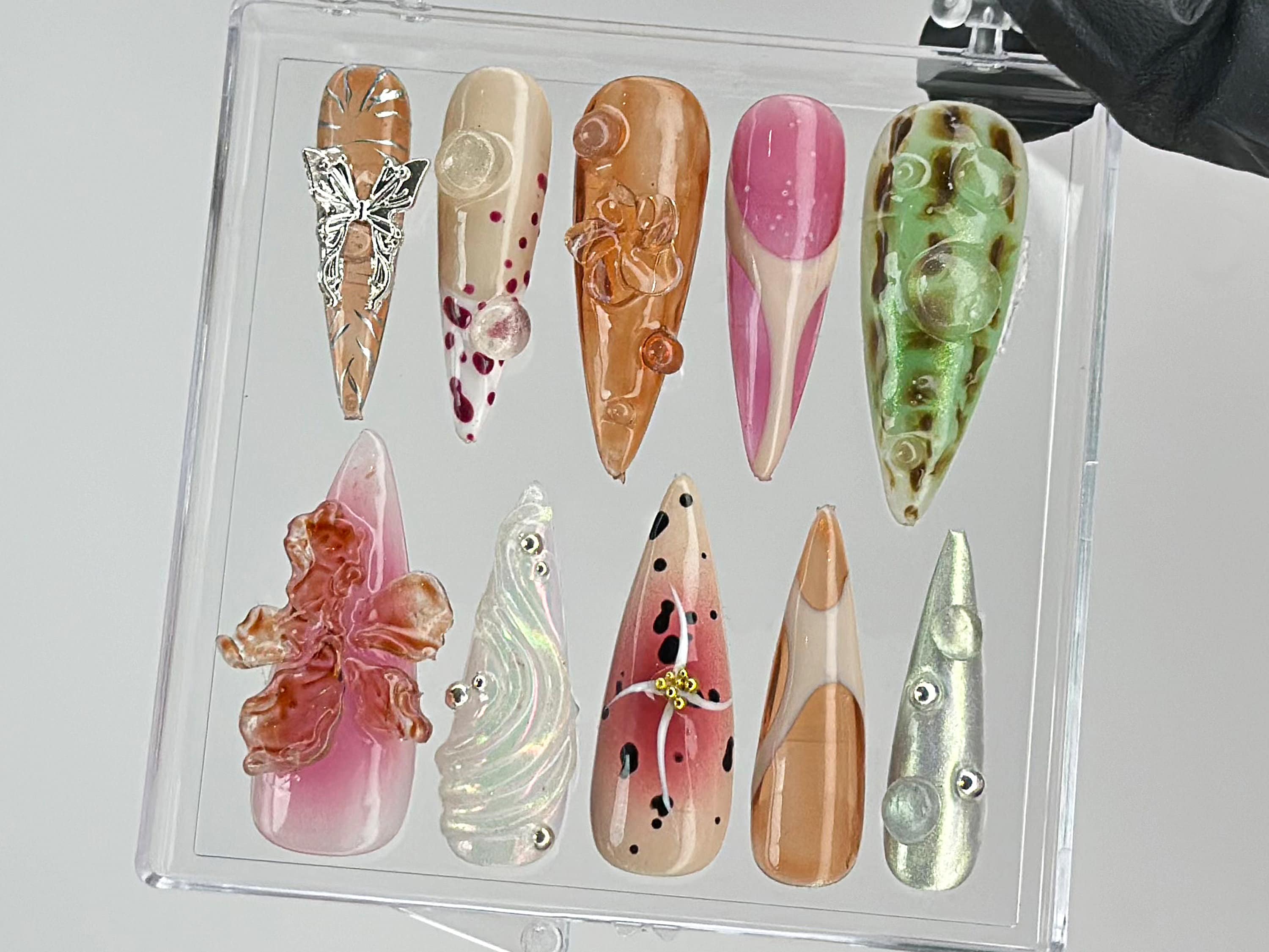 Enchanted Gardens Press On Nails | 3D Floral Press Ons | Spring Theme Custom On Fake | Custom Flower Fairycore Nails | Nail Art | HD457TL